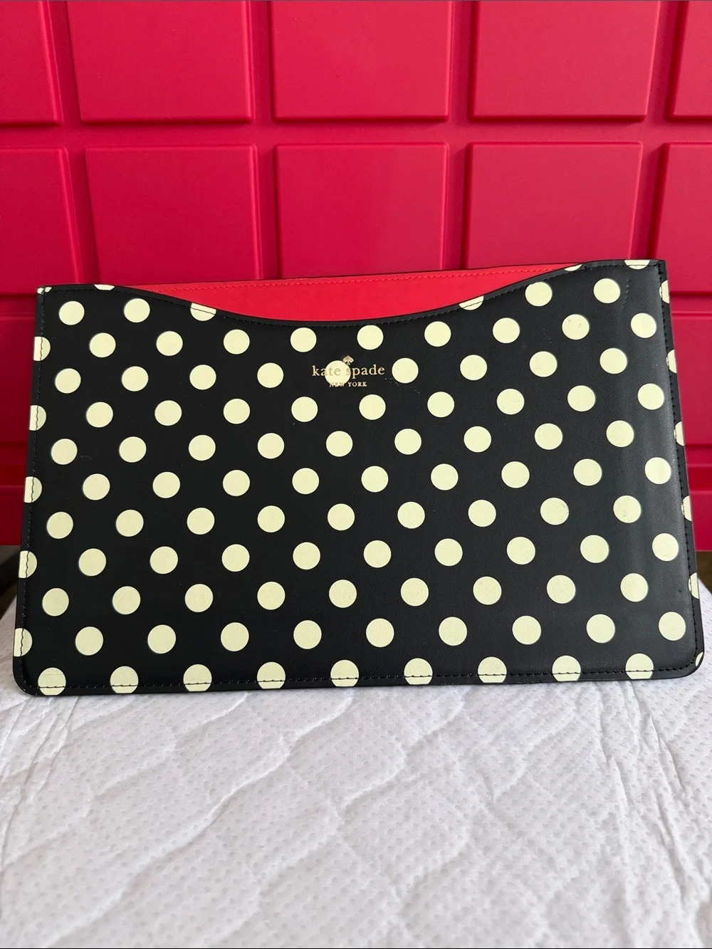 kate spade Black and Cream Polka Dot Tablet Case with Red Trim